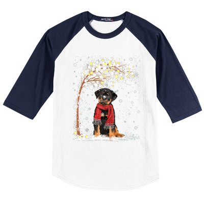 Rottweiler Dog Tree Christmas Snow Pajama Xmas Dog Lover Gift Baseball Sleeve Shirt