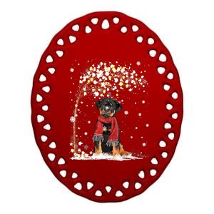 Rottweiler Dog Tree Christmas Snow Pajama Xmas Dog Lover Gift Ceramic Oval Ornament