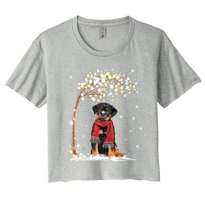 Rottweiler Dog Tree Christmas Snow Pajama Xmas Dog Lover Gift Women's Crop Top Tee