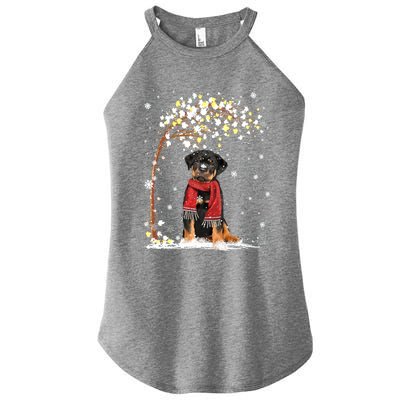 Rottweiler Dog Tree Christmas Snow Pajama Xmas Dog Lover Gift Women's Perfect Tri Rocker Tank