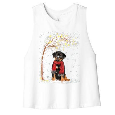 Rottweiler Dog Tree Christmas Snow Pajama Xmas Dog Lover Gift Women's Racerback Cropped Tank