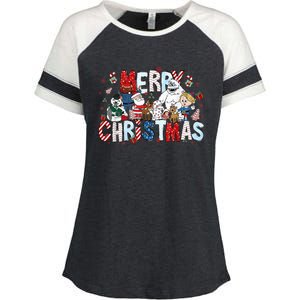 Ru Dolph The Red Retro Nosed Reindeer Christmas Holiday Enza Ladies Jersey Colorblock Tee