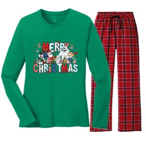 Ru Dolph The Red Retro Nosed Reindeer Christmas Holiday Women's Long Sleeve Flannel Pajama Set 