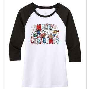 Ru Dolph The Red Retro Nosed Reindeer Christmas Holiday Women's Tri-Blend 3/4-Sleeve Raglan Shirt