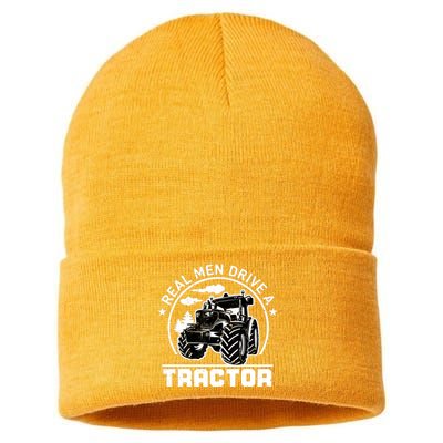 Real Drive Tractor Funny Farm Tractors Enthusiast Outfit Sustainable Knit Beanie