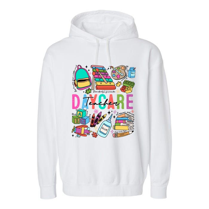 Retro Daycare Teacher Somebody Favorite Garment-Dyed Fleece Hoodie