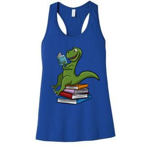 Reading Dinosaur T Rex Dinosaur Lover Dino Book Gift Idea Great Gift Women's Racerback Tank