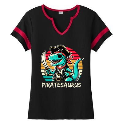 Retro Dinosaur T Rex Pirate Costume Piratesaurus Ladies Halftime Notch Neck Tee