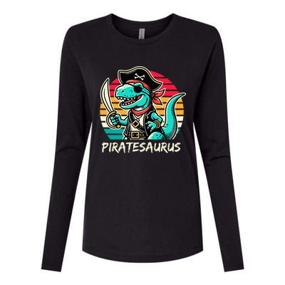 Retro Dinosaur T Rex Pirate Costume Piratesaurus Womens Cotton Relaxed Long Sleeve T-Shirt