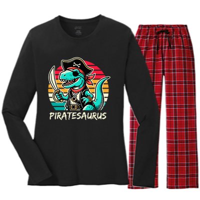 Retro Dinosaur T Rex Pirate Costume Piratesaurus Women's Long Sleeve Flannel Pajama Set 