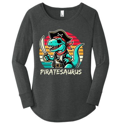 Retro Dinosaur T Rex Pirate Costume Piratesaurus Women's Perfect Tri Tunic Long Sleeve Shirt