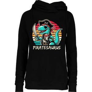 Retro Dinosaur T Rex Pirate Costume Piratesaurus Womens Funnel Neck Pullover Hood