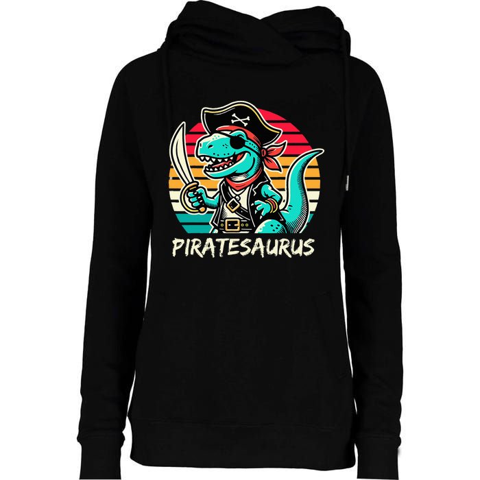 Retro Dinosaur T Rex Pirate Costume Piratesaurus Womens Funnel Neck Pullover Hood