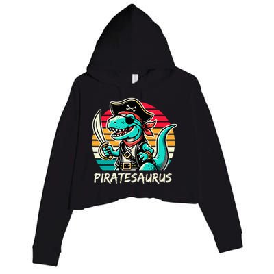 Retro Dinosaur T Rex Pirate Costume Piratesaurus Crop Fleece Hoodie