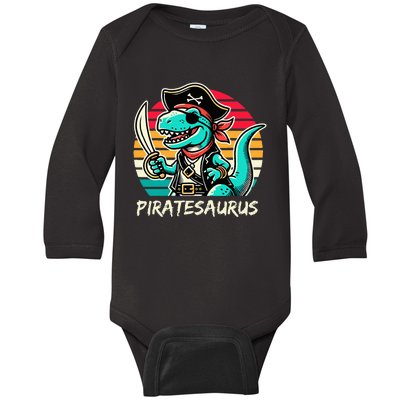 Retro Dinosaur T Rex Pirate Costume Piratesaurus Baby Long Sleeve Bodysuit