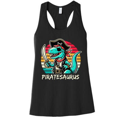 Retro Dinosaur T Rex Pirate Costume Piratesaurus Women's Racerback Tank