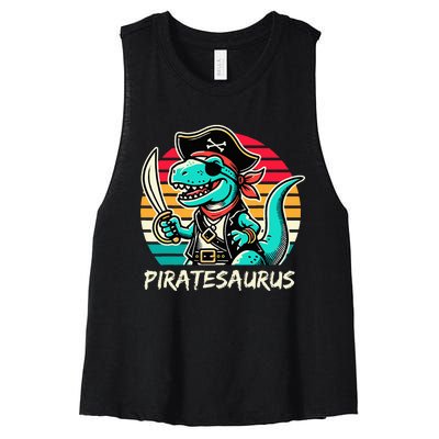 Retro Dinosaur T Rex Pirate Costume Piratesaurus Women's Racerback Cropped Tank