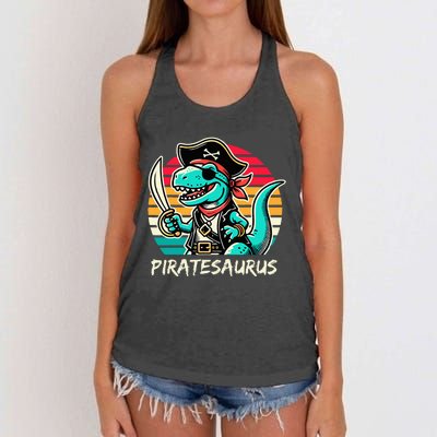 Retro Dinosaur T Rex Pirate Costume Piratesaurus Women's Knotted Racerback Tank