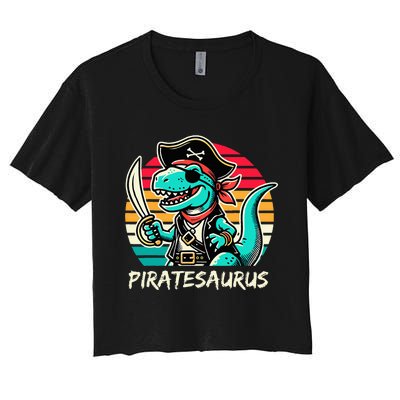 Retro Dinosaur T Rex Pirate Costume Piratesaurus Women's Crop Top Tee