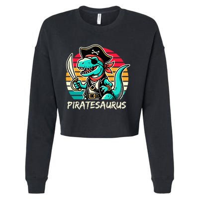 Retro Dinosaur T Rex Pirate Costume Piratesaurus Cropped Pullover Crew