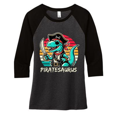 Retro Dinosaur T Rex Pirate Costume Piratesaurus Women's Tri-Blend 3/4-Sleeve Raglan Shirt