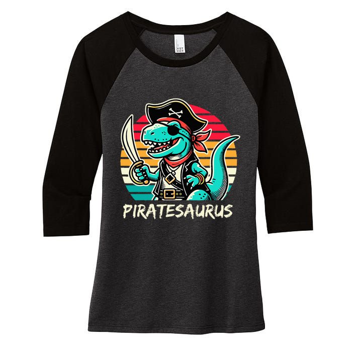 Retro Dinosaur T Rex Pirate Costume Piratesaurus Women's Tri-Blend 3/4-Sleeve Raglan Shirt