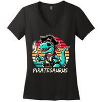 Retro Dinosaur T Rex Pirate Costume Piratesaurus Women's V-Neck T-Shirt