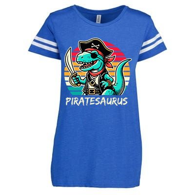 Retro Dinosaur T Rex Pirate Costume Piratesaurus Enza Ladies Jersey Football T-Shirt