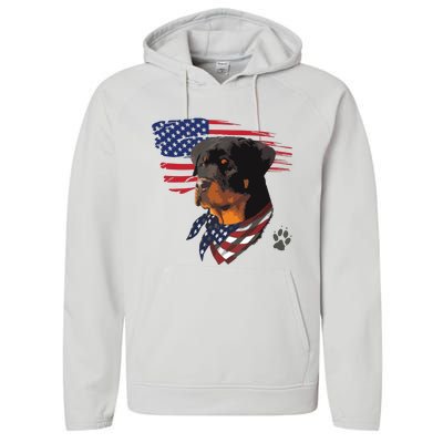 Rottweiler Dog USA American Flag Awesome Cool Performance Fleece Hoodie