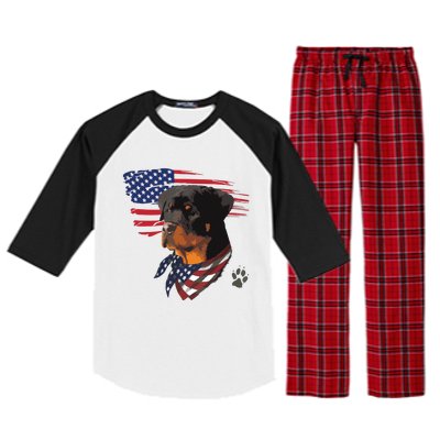 Rottweiler Dog USA American Flag Awesome Cool Raglan Sleeve Pajama Set