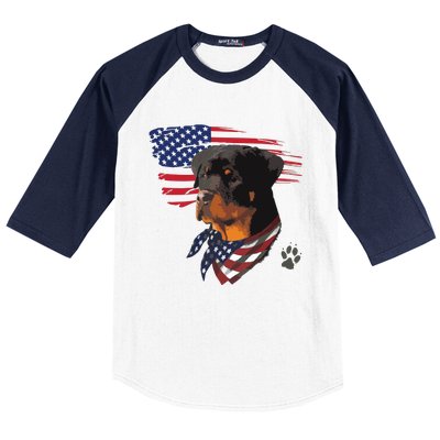 Rottweiler Dog USA American Flag Awesome Cool Baseball Sleeve Shirt