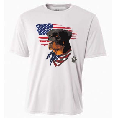 Rottweiler Dog USA American Flag Awesome Cool Cooling Performance Crew T-Shirt