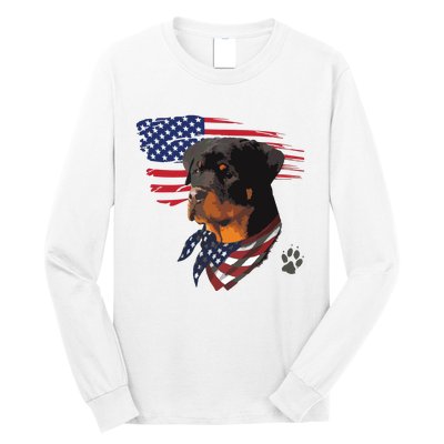 Rottweiler Dog USA American Flag Awesome Cool Long Sleeve Shirt