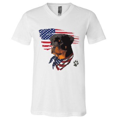 Rottweiler Dog USA American Flag Awesome Cool V-Neck T-Shirt