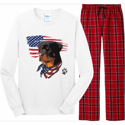 Rottweiler Dog USA American Flag Awesome Cool Long Sleeve Pajama Set