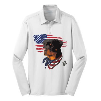 Rottweiler Dog USA American Flag Awesome Cool Silk Touch Performance Long Sleeve Polo