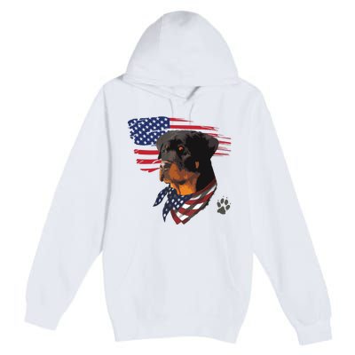 Rottweiler Dog USA American Flag Awesome Cool Premium Pullover Hoodie