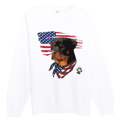 Rottweiler Dog USA American Flag Awesome Cool Premium Crewneck Sweatshirt