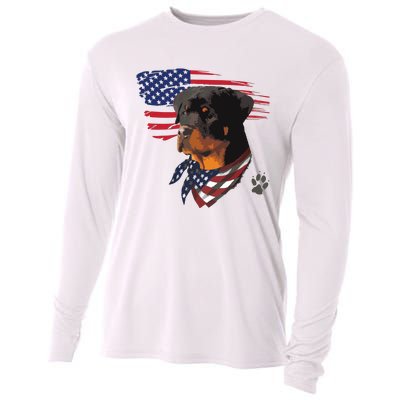 Rottweiler Dog USA American Flag Awesome Cool Cooling Performance Long Sleeve Crew