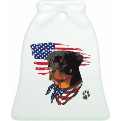 Rottweiler Dog USA American Flag Awesome Cool Ceramic Bell Ornament