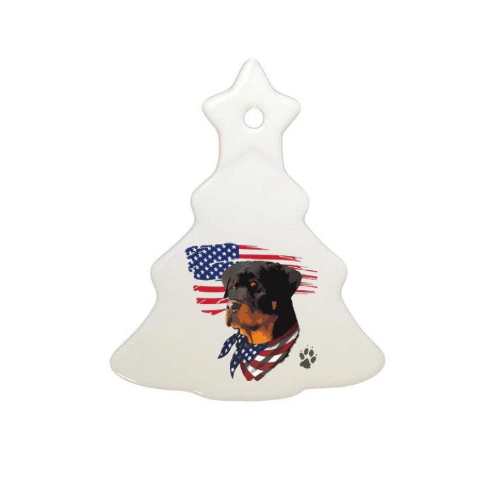 Rottweiler Dog USA American Flag Awesome Cool Ceramic Tree Ornament