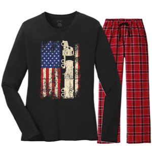 Ruck Driver Usa American Flag Patriotic Rucker Women's Long Sleeve Flannel Pajama Set 