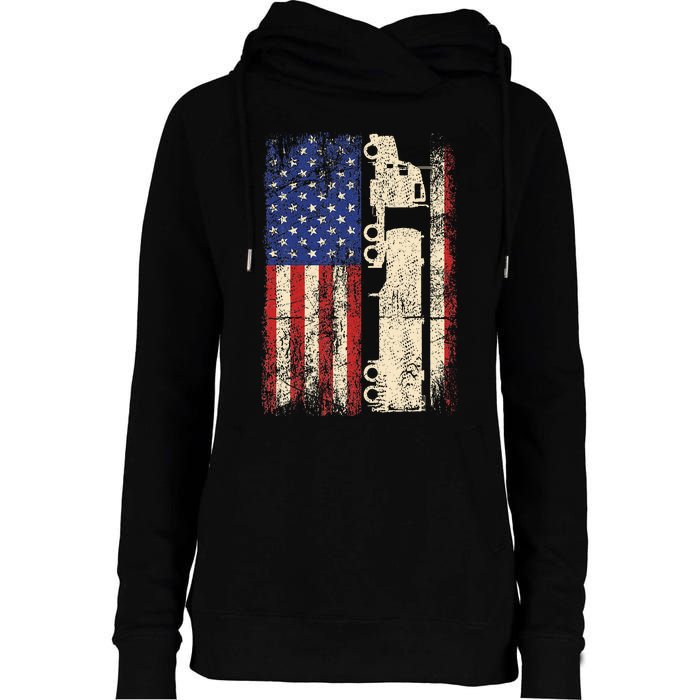 Ruck Driver Usa American Flag Patriotic Rucker Womens Funnel Neck Pullover Hood