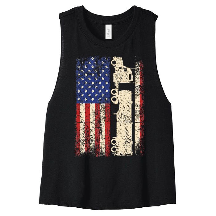 Ruck Driver Usa American Flag Patriotic Rucker Women's Racerback Cropped Tank