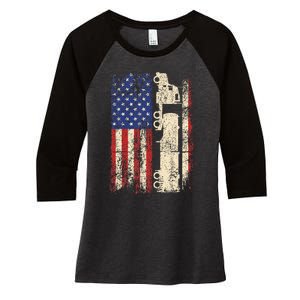 Ruck Driver Usa American Flag Patriotic Rucker Women's Tri-Blend 3/4-Sleeve Raglan Shirt