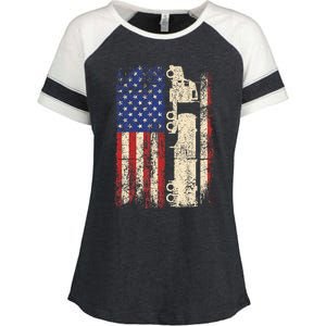 Ruck Driver Usa American Flag Patriotic Rucker Enza Ladies Jersey Colorblock Tee