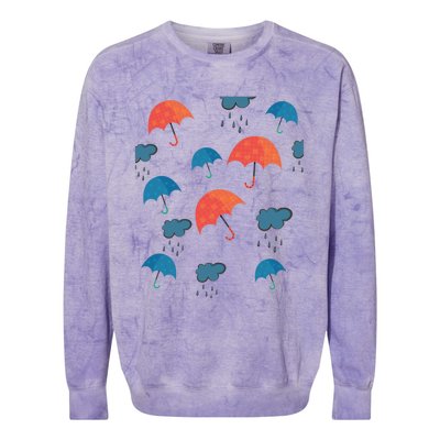 Rainy Day Umbrellas And Rain Clouds Cute Gift Colorblast Crewneck Sweatshirt