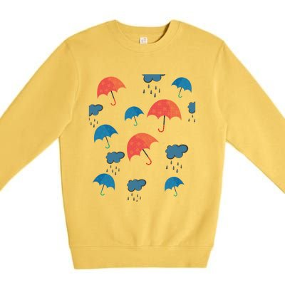 Rainy Day Umbrellas And Rain Clouds Cute Gift Premium Crewneck Sweatshirt