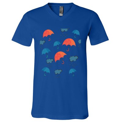 Rainy Day Umbrellas And Rain Clouds Cute Gift V-Neck T-Shirt