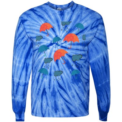 Rainy Day Umbrellas And Rain Clouds Cute Gift Tie-Dye Long Sleeve Shirt